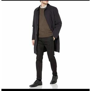 London Fog Men’s Durham Rain Coat Black L Regular Zip-Out Liner Trench Coat